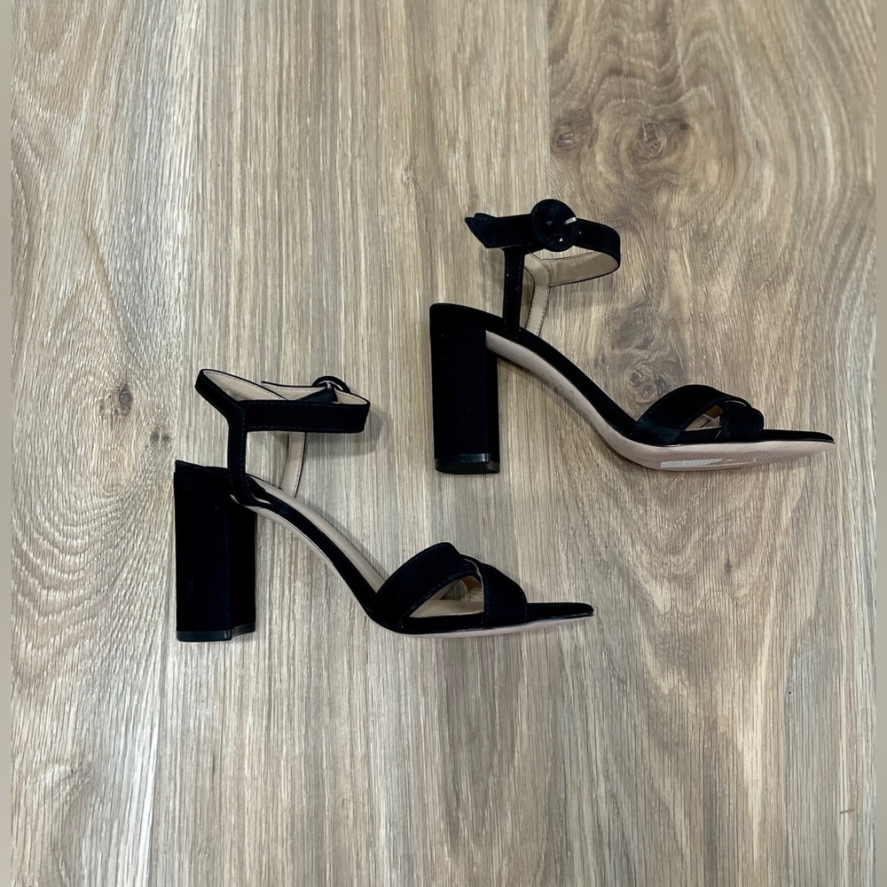 Antonio Melani Geena Nubuck Black Leather Ankle Strap Heels size 6